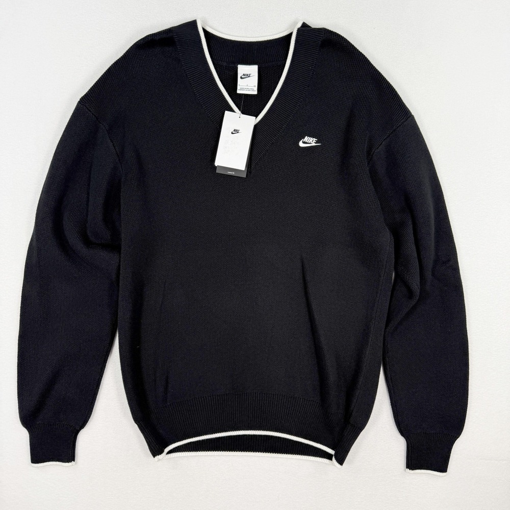 Nike Club V-Neck Sweater Size S Mens Black/White‎ HV1419-010, NEW